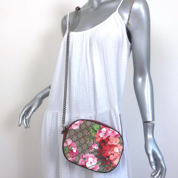 GUCCI BLOOMS GG SUPREME CANVAS MINI CHAIN CROSSBODY BAG
